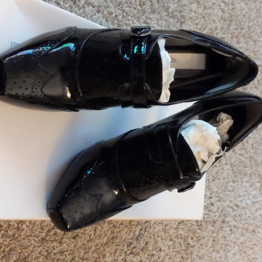 BLK Patent Buckle Pumps